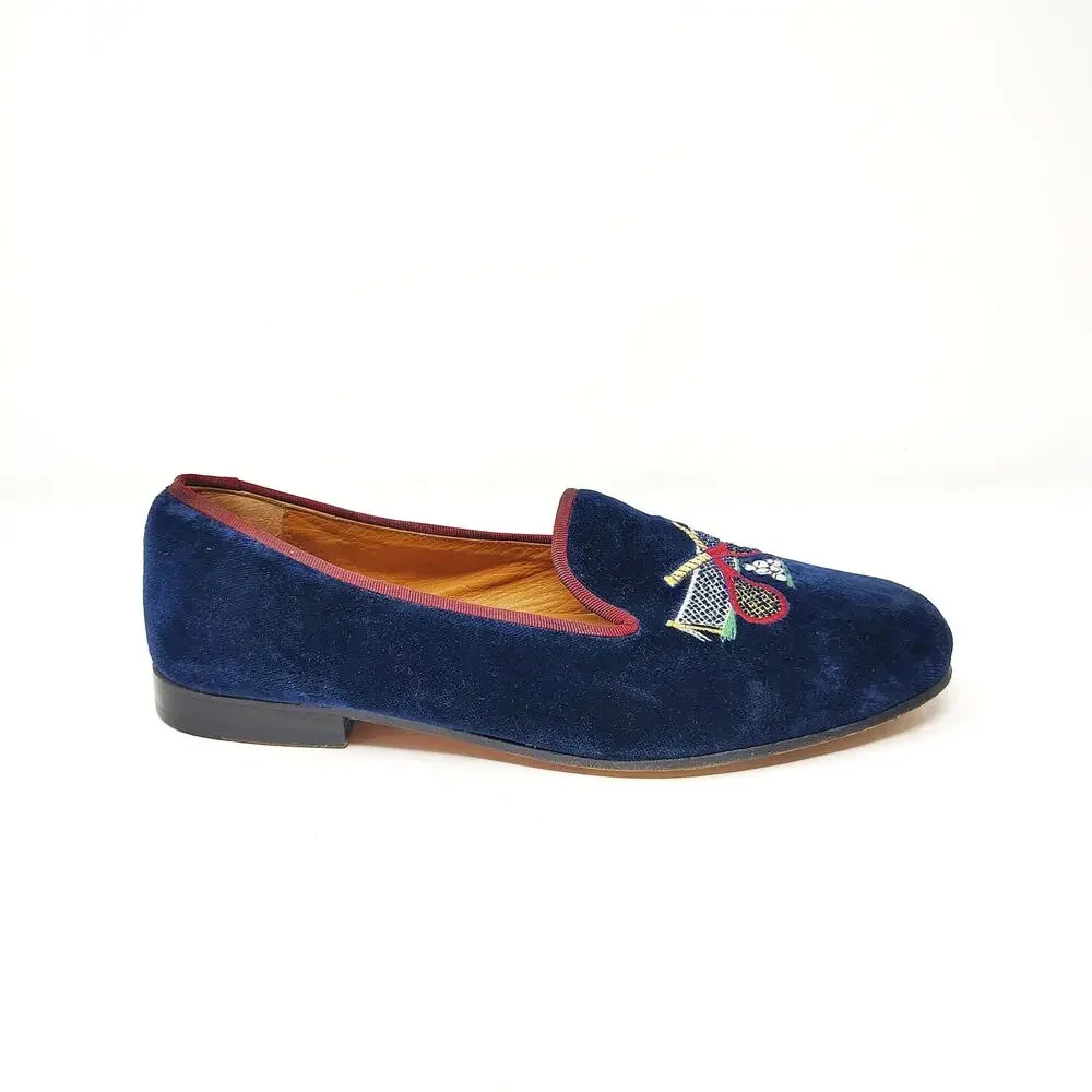 Stubbs & Wootton Womens 7.5 Loafers Slip On Tennis Pickleball Velvet Navy Blue